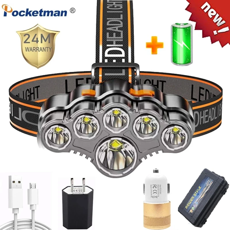 High Lumens Powerful Headlamp USB Rechargeable Head Lamp 6 LED Headlight Waterproof Head Torch Lantern with Built in Battery
High Lumens Powerful Headlamp USB Rechargeable Head Lamp 6 LED Headlight Waterproof Head Torch Lantern with Built in Battery