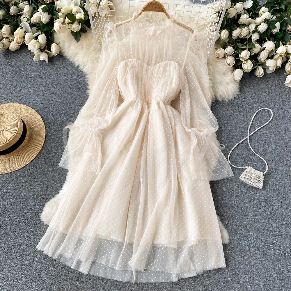 Women Fashion Spring Autumn Chic Round Neck Mesh Princess Fluffy Dress Dot Print Long Sleeve Sweet Elegant Clothes Vestidos D678
Women Fashion Spring Autumn Chic Round Neck Mesh Princess Fluffy Dress Dot Print Long Sleeve Sweet Elegant Clothes Vestidos D678