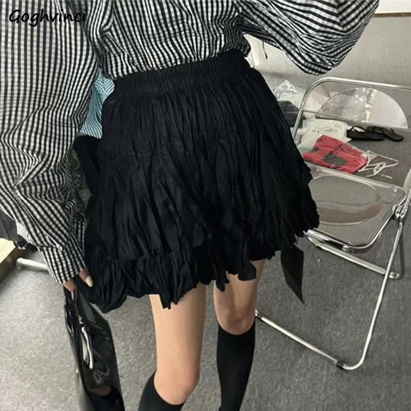 

Юбка женская трапециевидная со складками, однотонная модная универсальная базовая мини-юбка с завышенной талией в Корейском стиле, на лето