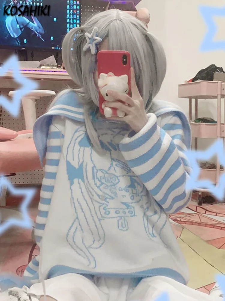 Y2k Aesthetic Grunge Sweater Women Cute Salior Striped Pullover Japanese Cartoon Print Kawaii Tops Jumper Fairy Harajuku Sueter
Y2k Aesthetic Grunge Sweater Women Cute Salior Striped Pullover Japanese Cartoon Print Kawaii Tops Jumper Fairy Harajuku Sueter