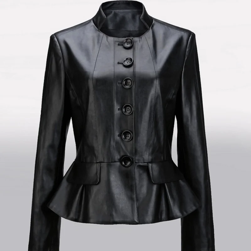 2023Leather jacket,Spring Sheepskin Genuine Leather Women Leather Jacket Coat Black Brown Clothing Female Sexy OL Slim Button Ru
2023Leather jacket,Spring Sheepskin Genuine Leather Women Leather Jacket Coat Black Brown Clothing Female Sexy OL Slim Button Ru