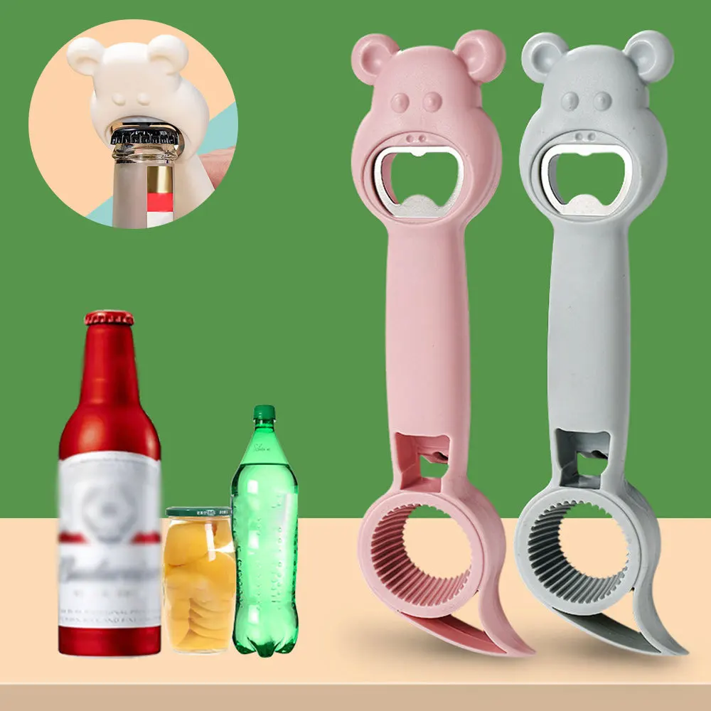 

4-in-1 Bottle Opener Bear Shape Beer Jar Can Opener Multi-functional Corkscrew Bottle Cap Lifter Bar Kitchen Accessories Gadgets