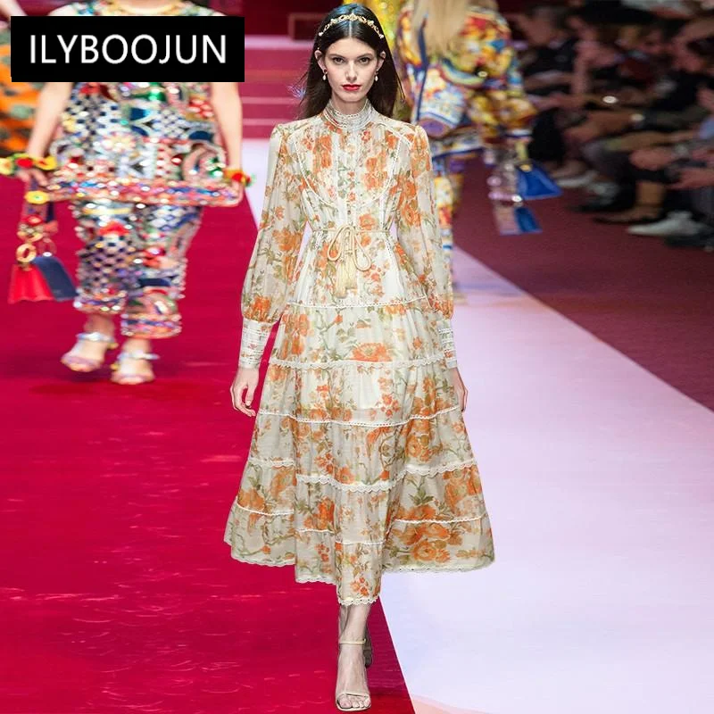 Fashion Designer Dress Autumn Women's Dress Stand Collar Lantern Sleeve Floral Print Loose Lace-up Elegant Dresses
Fashion Designer Dress Autumn Women's Dress Stand Collar Lantern Sleeve Floral Print Loose Lace-up Elegant Dresses