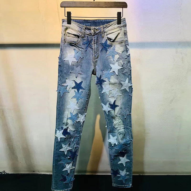 Star Stitching Ripped Jeans Denim Pant Ripped Tights High Quality Streetwear Designer Patchwork Brand Jean Men Hip Hop
Star Stitching Ripped Jeans Denim Pant Ripped Tights High Quality Streetwear Designer Patchwork Brand Jean Men Hip Hop