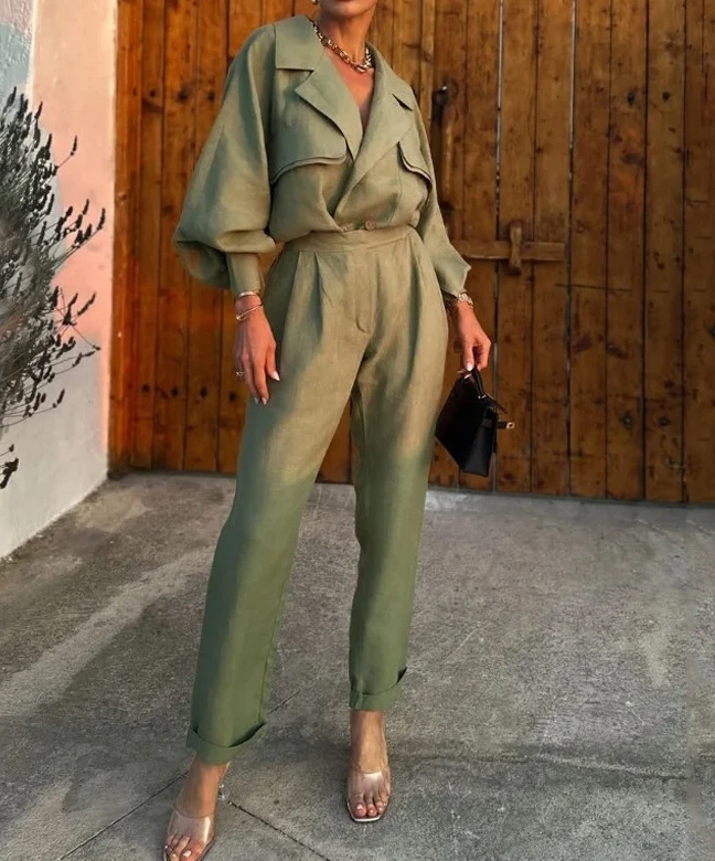 Women's Fashion Two-Piece Suit Lapel Long Sleeve Tops & Loose Pants Set Elegant Outfits Clothing Temperament Commuting Style
Women's Fashion Two-Piece Suit Lapel Long Sleeve Tops & Loose Pants Set Elegant Outfits Clothing Temperament Commuting Style