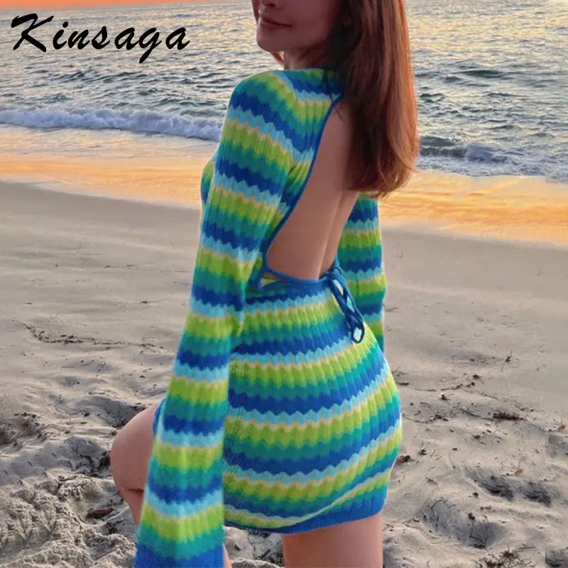 Sexy Green Y2k Backless Striped Knit Women Summer Beach Dresses Fashion Club Party Bodycon Cut Out Long Sleeve Mini Dress 2022
Sexy Green Y2k Backless Striped Knit Women Summer Beach Dresses Fashion Club Party Bodycon Cut Out Long Sleeve Mini Dress 2022