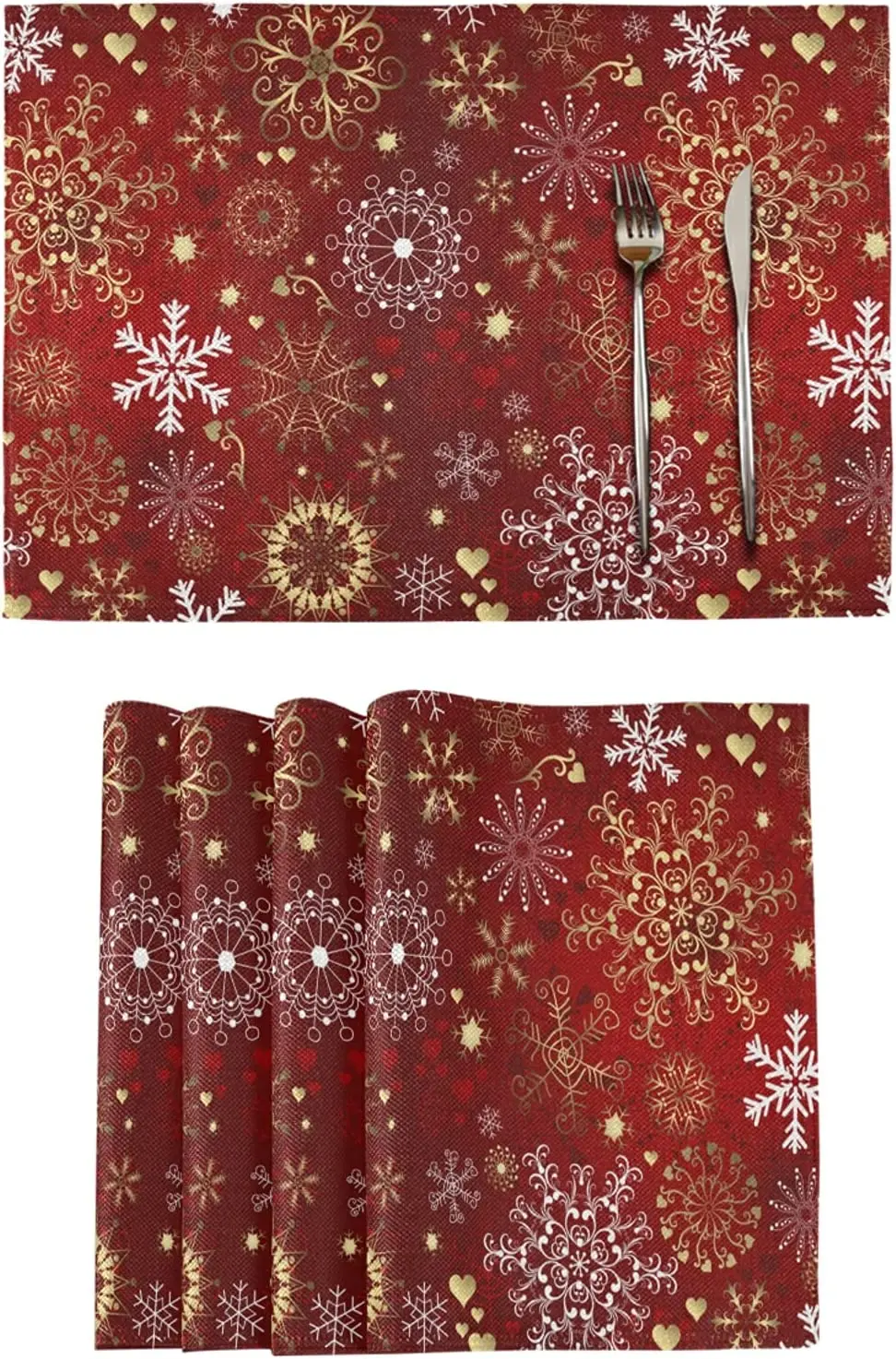 Christmas Placemats Set of 4 Christmas Gold White Snowflakes Table Mats for Dining Tables Burlap Double Sided Xmas Decoration
Christmas Placemats Set of 4 Christmas Gold White Snowflakes Table Mats for Dining Tables Burlap Double Sided Xmas Decoration