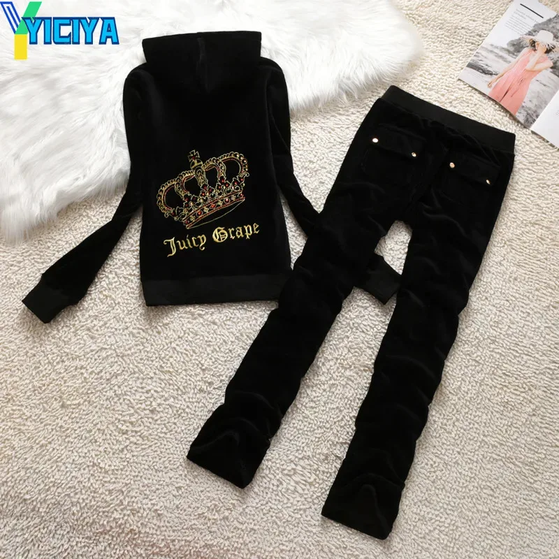 Женский бархатный костюм YICIYA из двух предметов, велюровый тренировочный костюм из двух предметов, костюм с толстовкой и брюками, новинка 2023 года