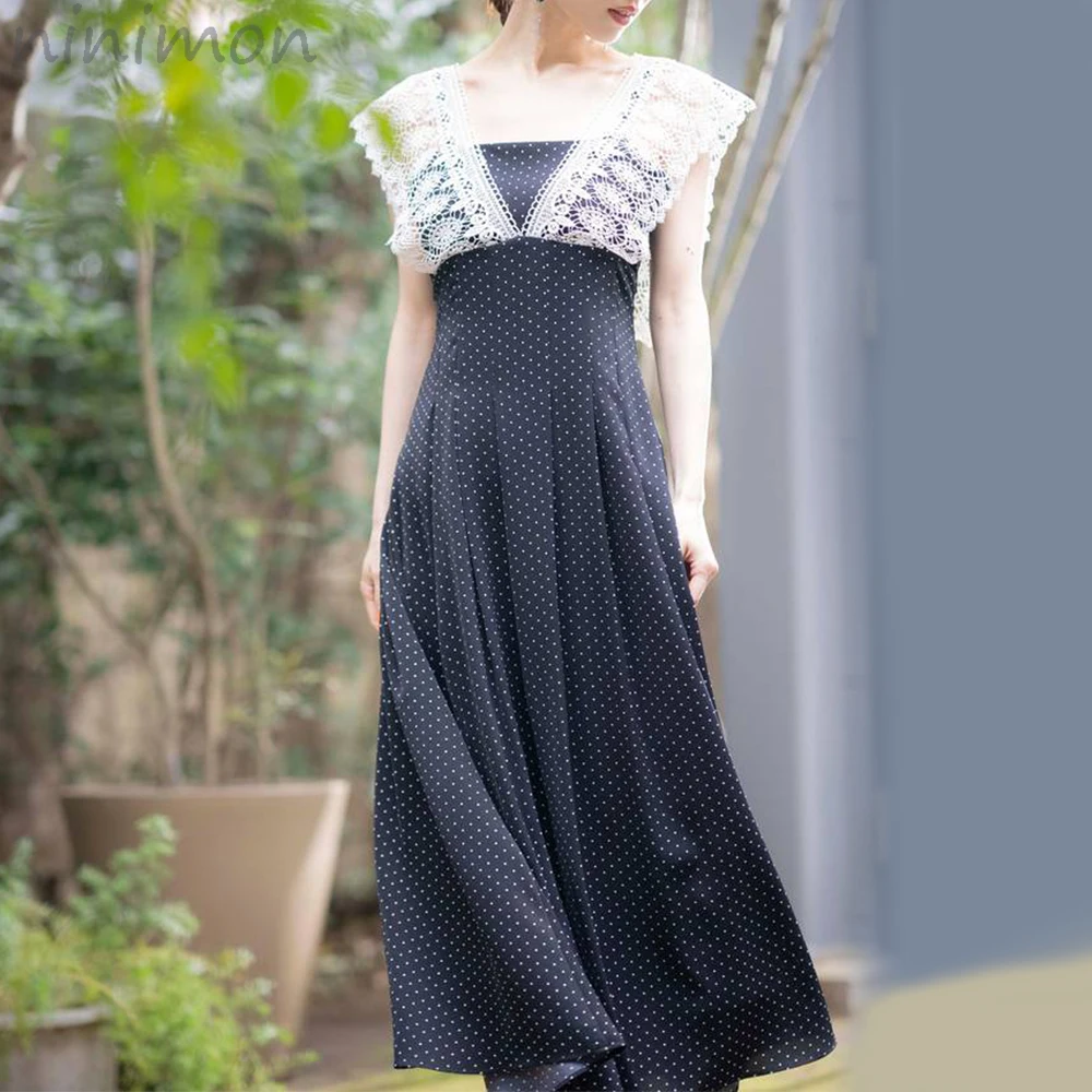 NINIMON Lace Ruffle Long Dress Patchwork Elegant Kuzuwata High Waist Sleeveless Lace Dot Dresses Woman Summer Sweet Dress New
NINIMON Lace Ruffle Long Dress Patchwork Elegant Kuzuwata High Waist Sleeveless Lace Dot Dresses Woman Summer Sweet Dress New