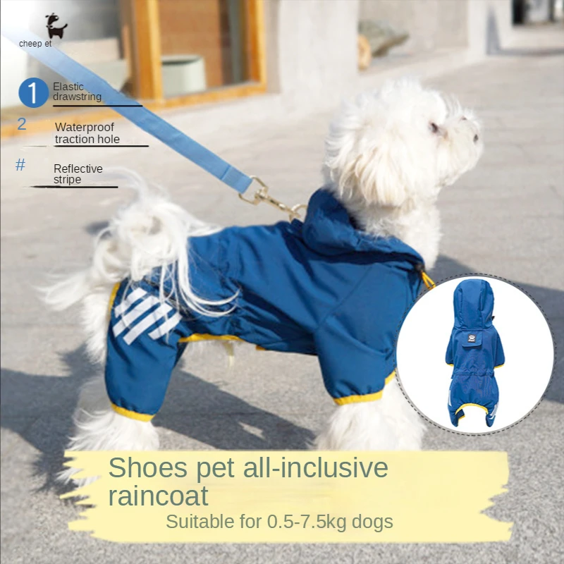 

Dog raincoat all inclusive four legged waterproof poncho Teddy Bomei rainy day pet clothes small and medium-sized dog