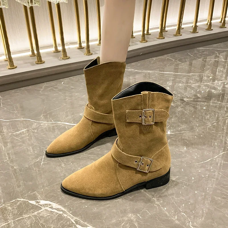 Женские сапоги без шнуровки, модные современные сапоги с ремешком и пряжкой, привлекательные сапоги до середины икры с острым носком, 2023
Женские сапоги без шнуровки, модные современные сапоги с ремешком и пряжкой, привлекательные сапоги до середины икры с острым носком, 2023