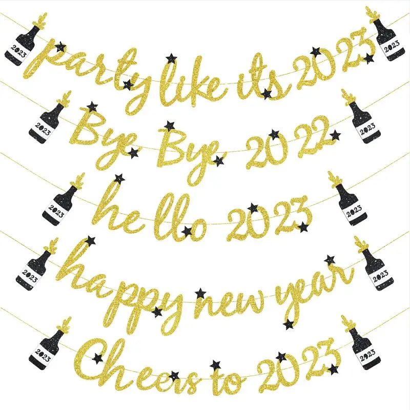 Happy New Year Champagne Bottle Banner Decor Bye Bye 2022 Hello 2023 New Year Party Gold Pull Flag Home DIY Decoration Supplies
Happy New Year Champagne Bottle Banner Decor Bye Bye 2022 Hello 2023 New Year Party Gold Pull Flag Home DIY Decoration Supplies