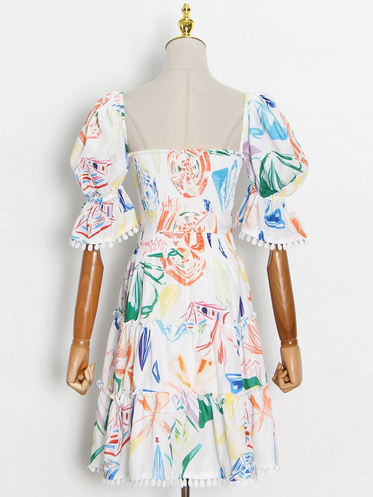 Summer Puff Sleeves Vintage Print Mini Dress Young Women High Waist Belt Dresses Female 2022 Spring New Black/White Color
Summer Puff Sleeves Vintage Print Mini Dress Young Women High Waist Belt Dresses Female 2022 Spring New Black/White Color