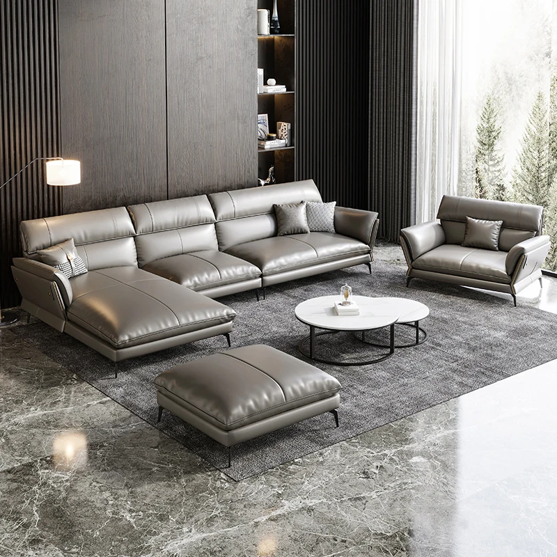 

Italian leather sofa top layer cowhide living room modern simple leather corner imperial concubine sofa combination