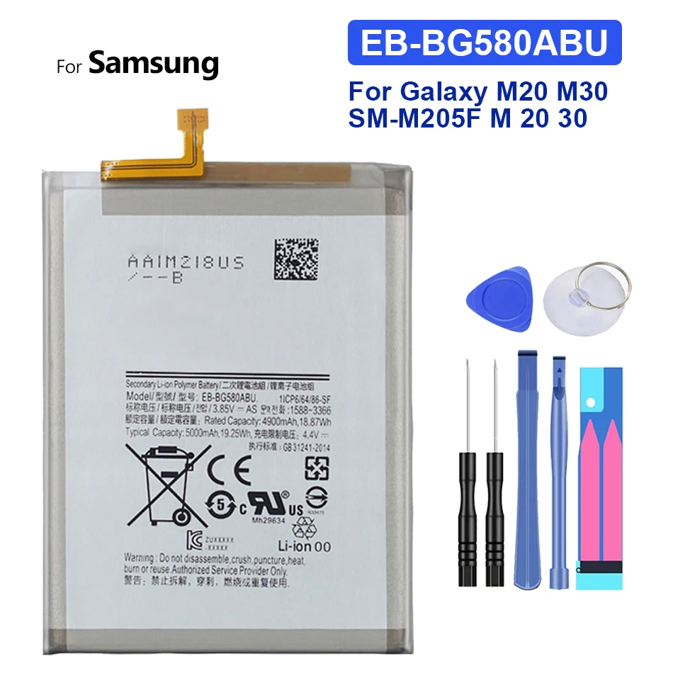 Battery EB-BG580ABU 5000mAh For Samsung Galaxy M20 M30 SM-M205F M 20 30 Bateria 
Battery EB-BG580ABU 5000mAh For Samsung Galaxy M20 M30 SM-M205F M 20 30 Bateria