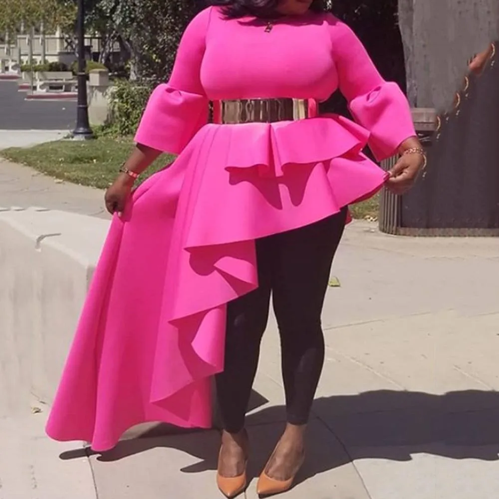Spring 2022 Rose Red Women Blouse Flare Sleeve Asymmetric Long Blouse Ruffle African Chic Female Party High Street Blousa Shirts
Spring 2022 Rose Red Women Blouse Flare Sleeve Asymmetric Long Blouse Ruffle African Chic Female Party High Street Blousa Shirts
