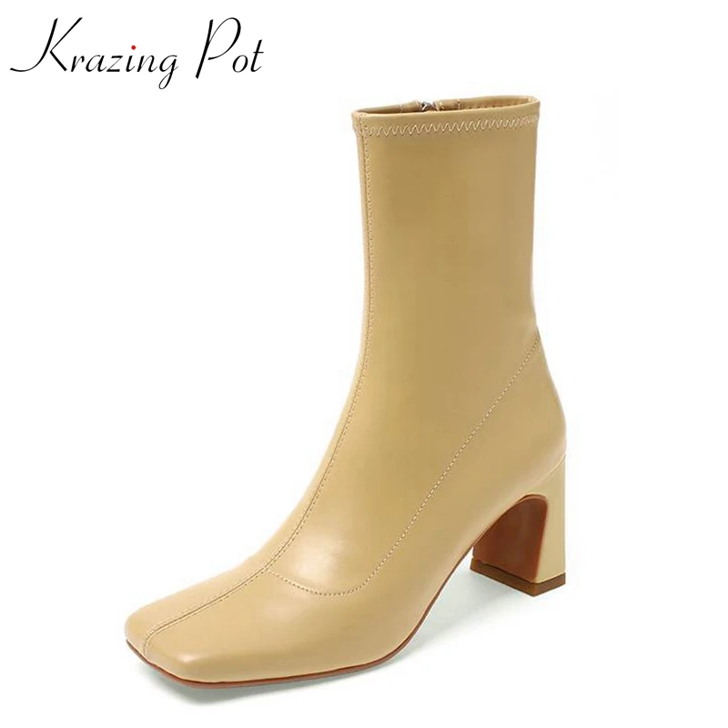 Krazing Pot Full Grain Leather Square Toe Thick High Heels Chelsea Boots Princess Style Sweet Korean Girl Zipper Ankle Boots
Krazing Pot Full Grain Leather Square Toe Thick High Heels Chelsea Boots Princess Style Sweet Korean Girl Zipper Ankle Boots