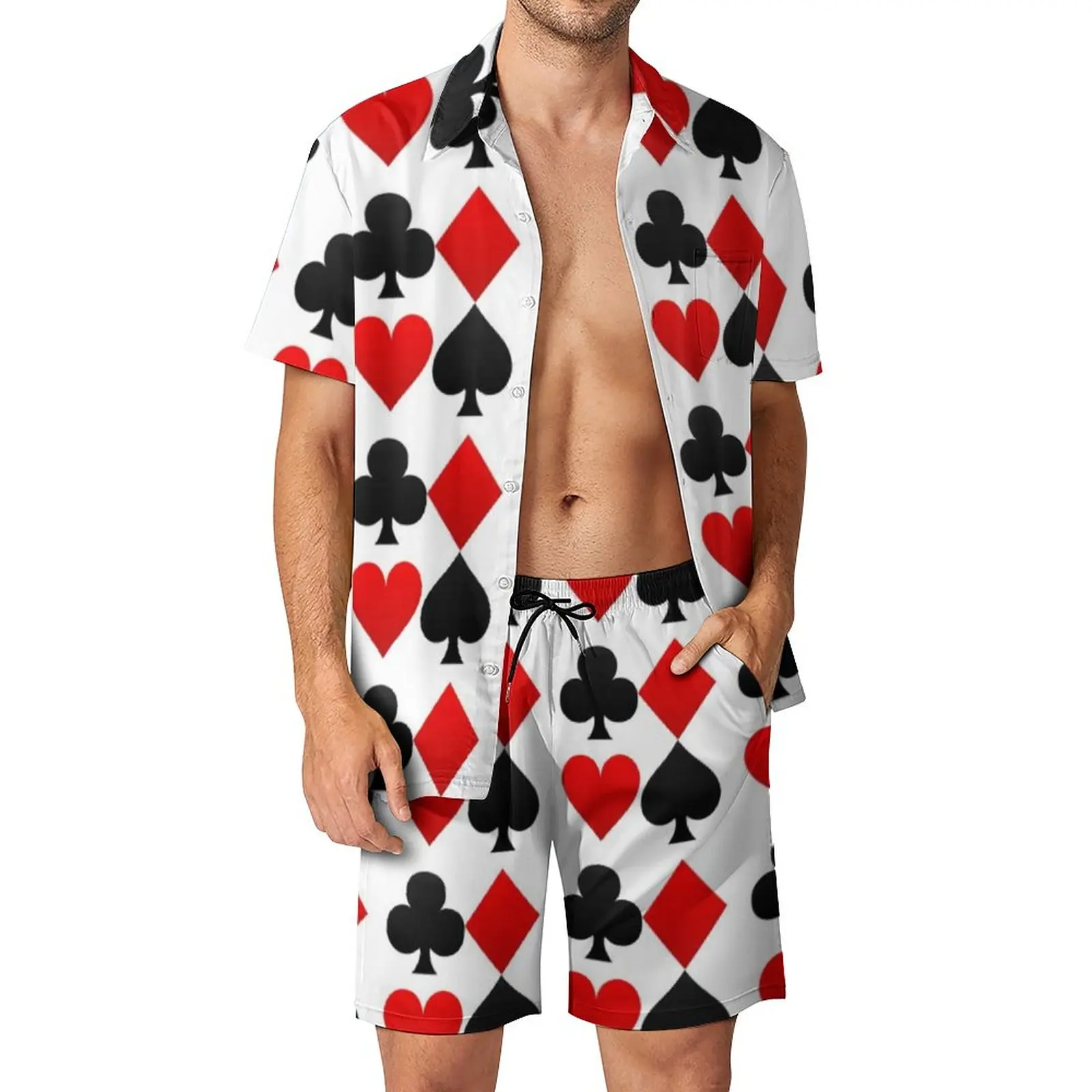 

Playing Poker Card Men Sets Hearts Diamonds Clubs Spades Casual Shirt Set Cool Beach Shorts Summer Suit Two-piece Large Size