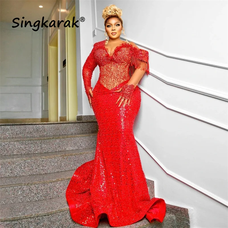 Luxury Red Crystal Mermaid Wedding Evening Dress 2023 One Sleeves African Wedding Party Gowns Prom Plus Size Custom
Luxury Red Crystal Mermaid Wedding Evening Dress 2023 One Sleeves African Wedding Party Gowns Prom Plus Size Custom