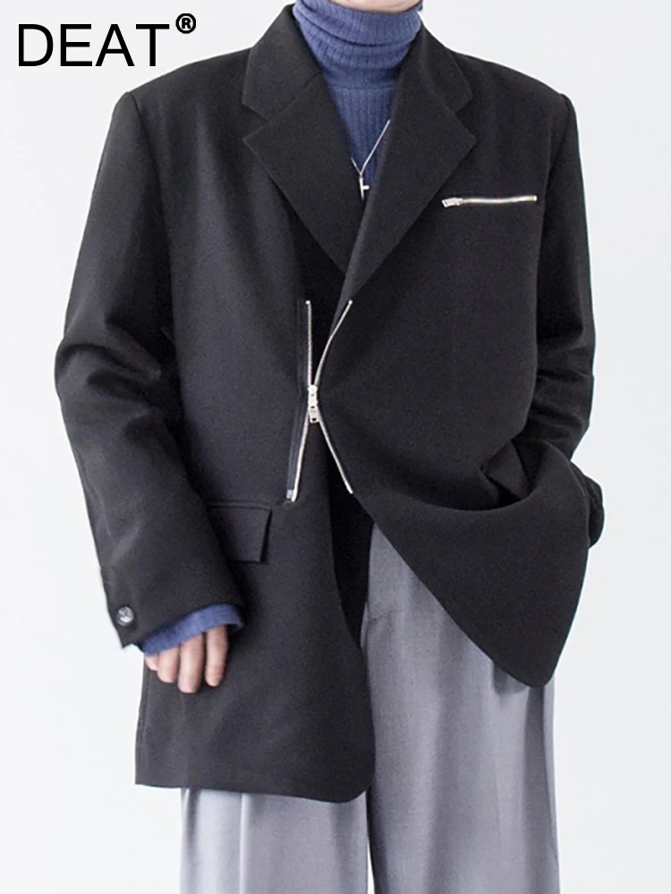 DEAT Fashion Women's Blazer Notched Collar Patchwork Zipper Design Long Sleeve Solid Color Suit Jackets Autumn 2023 New 17A6555 
DEAT Fashion Women's Blazer Notched Collar Patchwork Zipper Design Long Sleeve Solid Color Suit Jackets Autumn 2023 New 17A6555