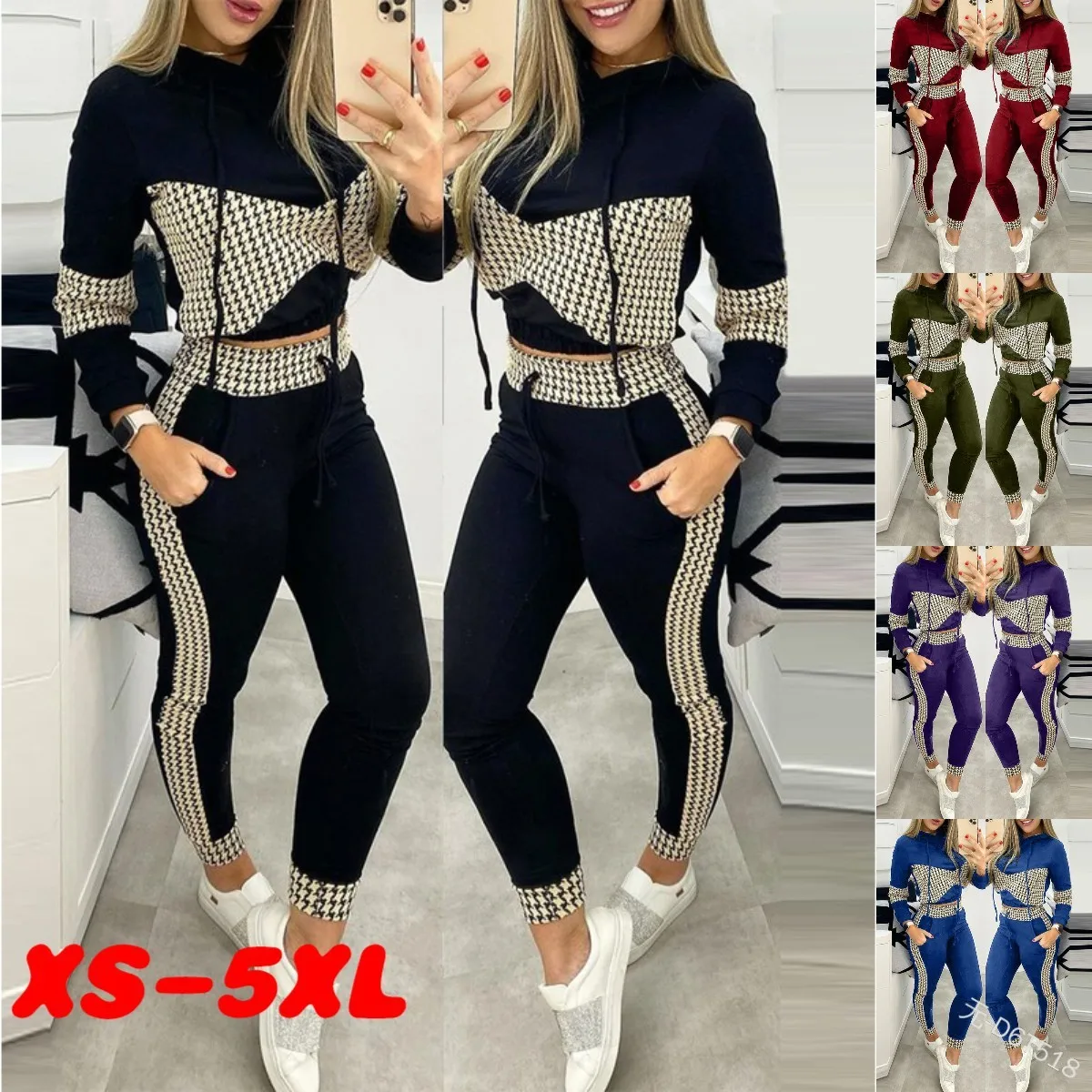 Mandylandy Women Sport Tracksuit Lady Fitness Workout Hooded Sweatshirt Pullover Top + Drawstring High Waist Pants Two Piece Set
Mandylandy Women Sport Tracksuit Lady Fitness Workout Hooded Sweatshirt Pullover Top + Drawstring High Waist Pants Two Piece Set