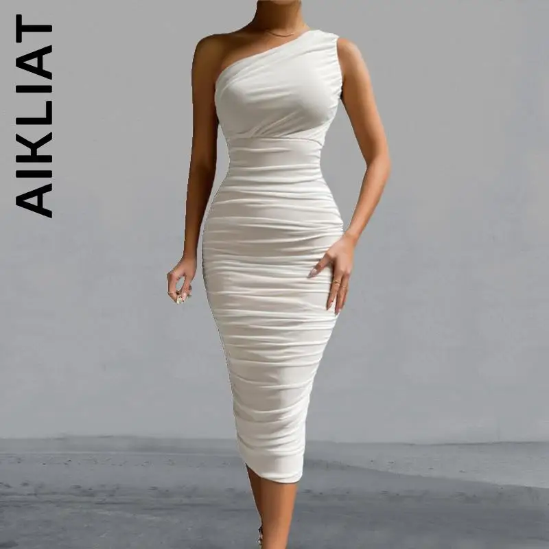 Новое Женское платье Aikliat на одно плечо с открытой спиной, летнее платье с рюшами, корейское сексуальное платье, стильные эластичные платья, ... 
Новое Женское платье Aikliat на одно плечо с открытой спиной, летнее платье с рюшами, корейское сексуальное платье, стильные эластичные платья, ...