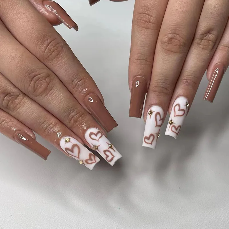 24Pcs Ballet False Nail Milk Coffee Chocolate Color Yellow Diamond Design Heart Star Full Cover Acrylic Nail Tips Press on Nails
24Pcs Ballet False Nail Milk Coffee Chocolate Color Yellow Diamond Design Heart Star Full Cover Acrylic Nail Tips Press on Nails