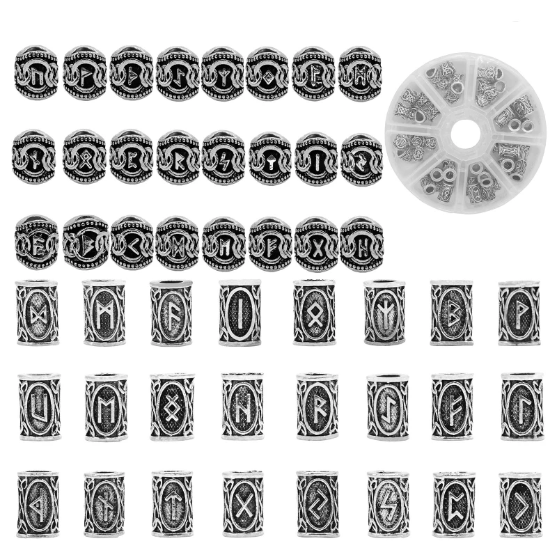 48 Pcs/set Viking Rune Beads Norse Dreadlock Beard Bead Necklace Silver DIY Jewelry Hair Decor for Women Braiding Ties
48 Pcs/set Viking Rune Beads Norse Dreadlock Beard Bead Necklace Silver DIY Jewelry Hair Decor for Women Braiding Ties