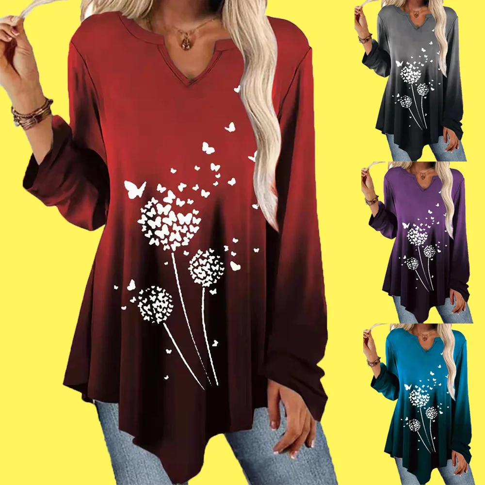 Spring and Autumn Fashion Personality Gradient Women's Print Ruffle Hem Long Sleeve T-Shirt Women's Casual All-match Tops Lady
Spring and Autumn Fashion Personality Gradient Women's Print Ruffle Hem Long Sleeve T-Shirt Women's Casual All-match Tops Lady