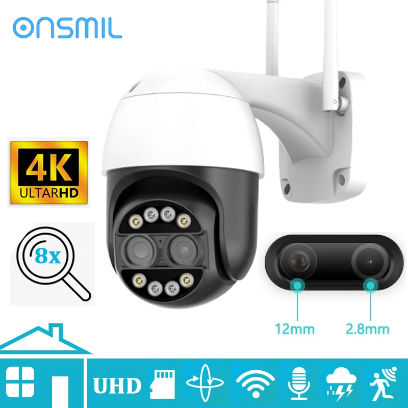 Onsmil 8MP 4K 8x Hybrid Zoom 2.8+12mm Dual Lens PTZ IP Camera WiFi Human Detection 4MP Audio Security Video Surveillance Camera
Onsmil 8MP 4K 8x Hybrid Zoom 2.8+12mm Dual Lens PTZ IP Camera WiFi Human Detection 4MP Audio Security Video Surveillance Camera