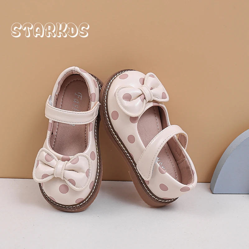 

Baby Girls Leatherette Shoes 2022 New Polka Dot Design Ballet Flats Soft Rubber Sole Toddler Mary Jane Zapatos with Bowknot