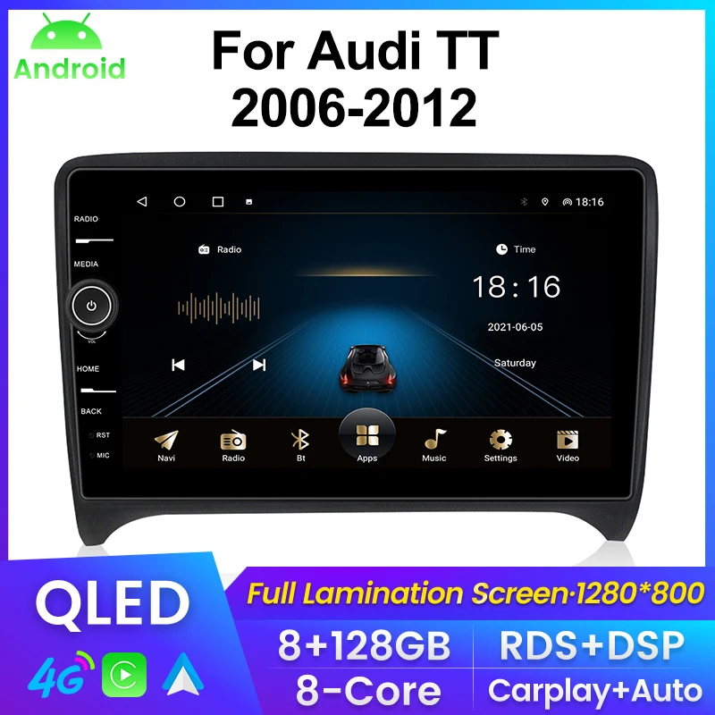 

9inch QLED Screen Car radio For Audi TT MK2 8J 2006 2007 2008 2009 2010 2011 2012 Android11 8+128G Carplay+Auto WIFI 4G LTE RDS