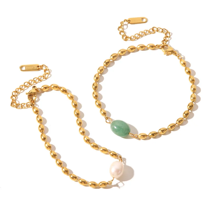 Minar Textured Green Color Natural Stone Freshwater Pearl Strand Beaded Bracelets for Women 18K Gold Titanium Steel Bracelet
Minar Textured Green Color Natural Stone Freshwater Pearl Strand Beaded Bracelets for Women 18K Gold Titanium Steel Bracelet