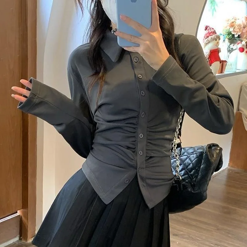 

HOUZHOU Harajuku Blouses Women Sexy Slim Corset Long Sleeve Shirts Female Basic Vintage Tunic Y2k Jk Uniform Top Korean Fashion