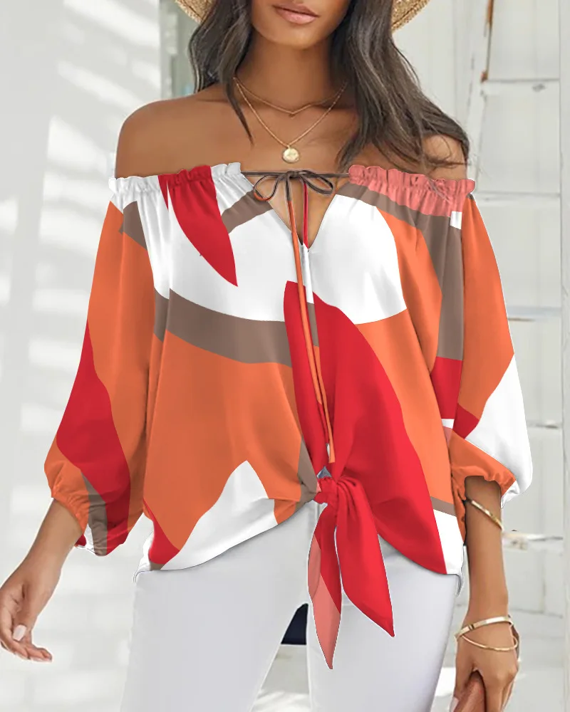 Tops Women 2022 Trendy Fashion Cutout Print Off the Shoulder Top Casual Vacation Office Lady Pullover Blouses Female Clothing
Tops Women 2022 Trendy Fashion Cutout Print Off the Shoulder Top Casual Vacation Office Lady Pullover Blouses Female Clothing