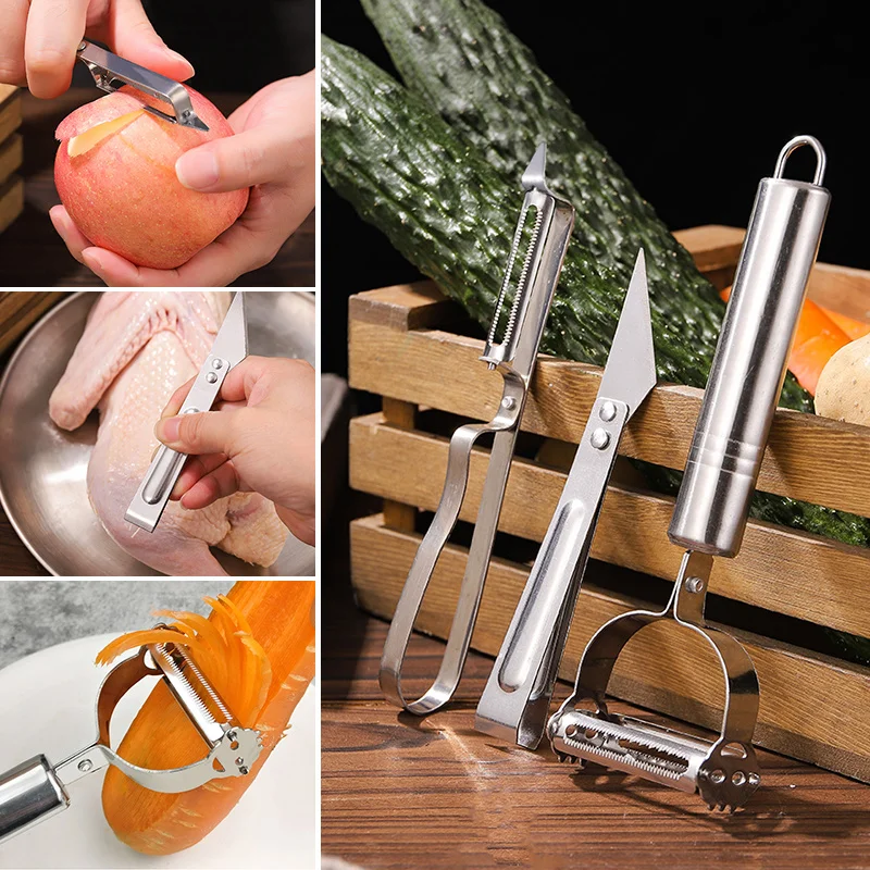 

Three Piece Set Multi-Function Stainless Steel Potato Cucumber Carrot Grater Julienne Vegetables Fruit Peeler Two-In-One Slicer
