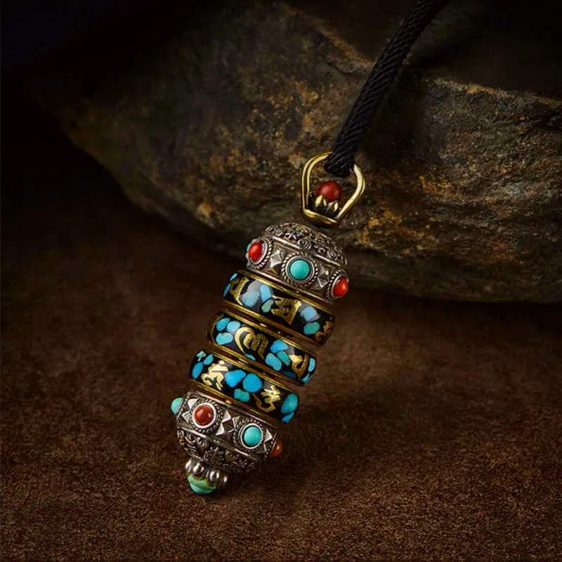 Vintage Ethnic style Pendant Inlaid Turquoise Beads and Brass Six Character Mantra Necklace Pendant Tibet Handmade Accessories
Vintage Ethnic style Pendant Inlaid Turquoise Beads and Brass Six Character Mantra Necklace Pendant Tibet Handmade Accessories