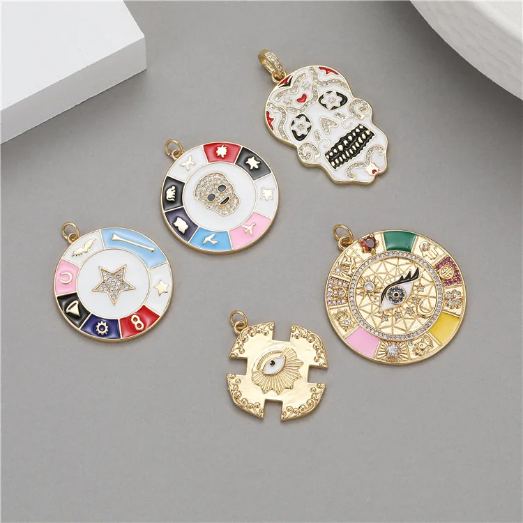 Fashion Enamel Magical Lucky Symbols Skull Devil's Eye Pendant Gold Plated Filled CZ Zircon Punk Pendant for Women Men Jewelry
Fashion Enamel Magical Lucky Symbols Skull Devil's Eye Pendant Gold Plated Filled CZ Zircon Punk Pendant for Women Men Jewelry