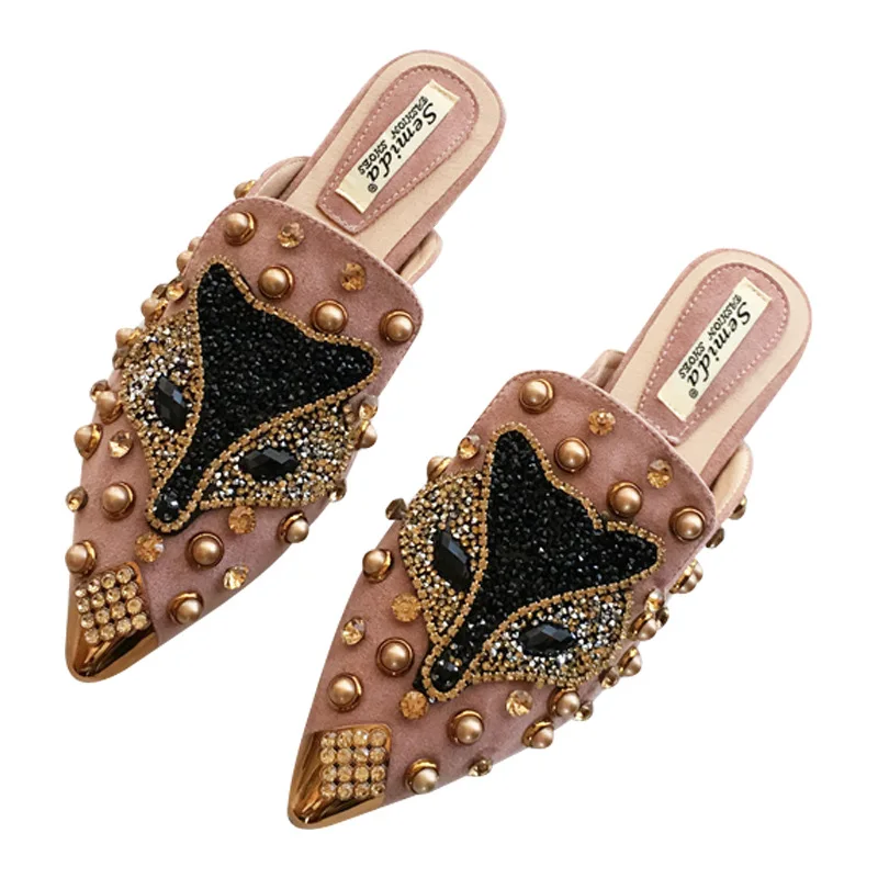 Luxury Women Slippers Fashion String-bead Pointed Rhinestone Rivet Flat Women Shoes Slip-On Mules Loafer Sandals Slides Fox
Luxury Women Slippers Fashion String-bead Pointed Rhinestone Rivet Flat Women Shoes Slip-On Mules Loafer Sandals Slides Fox