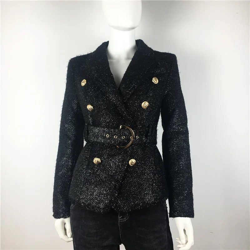 2022 New Fall Winter Women Runway Office Blazer Coat Turn-down Collar Full Sleeve Lion Double Breasted Sashes Lurex Black Jacket
2022 New Fall Winter Women Runway Office Blazer Coat Turn-down Collar Full Sleeve Lion Double Breasted Sashes Lurex Black Jacket