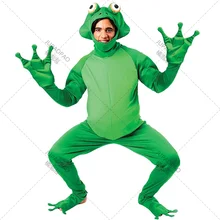 Men Funny Frog Cosplay Costume Novelty Adult Animal Halloween Cosplay Party Jumpsuit Outfit Overalls Plus Size Oversize Clothes