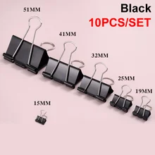 10pcs/lot Black Metal Binder Clips 1MM/41MM/32MM/25MM/19MM/15MM Notes Letter Paper Clip Office Supplies Binding Securing Clips