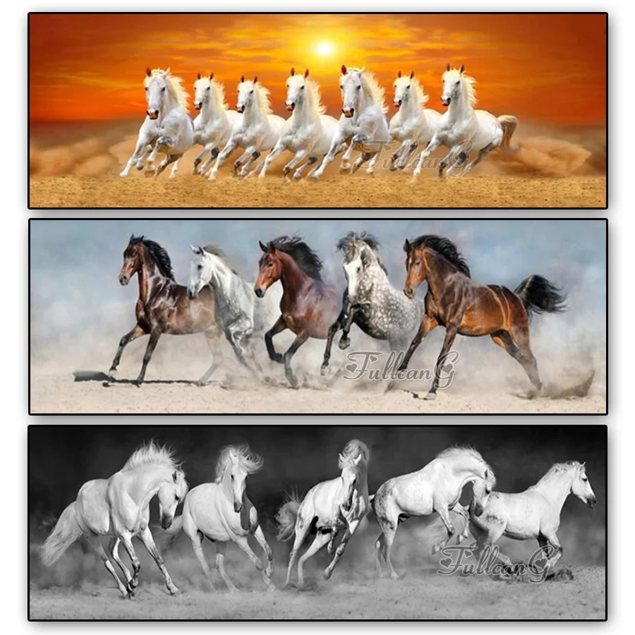 

7 running horse diy extra large size diamond art painting kits picture full mosaic embroidery animals home decoration AA4068