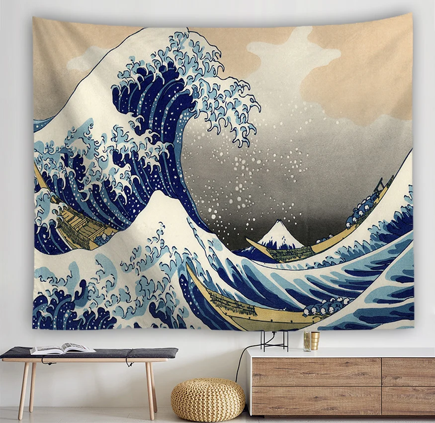 

Japan Abstract Surf Kanagawa Tapestry Room Boho Decor Sea Waves Bridge Wall Blanket Bedroom Decoration Tapestries Artwork Photo