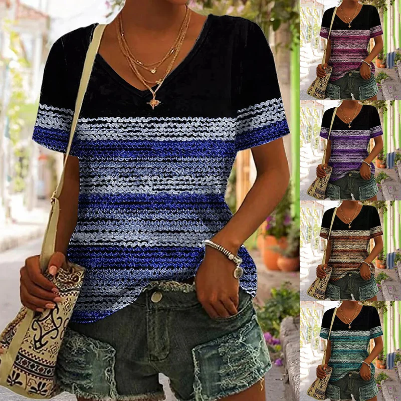 2023 Summer V-Neck Pullover New Design Printing T-Shirt Women's Casual Pullover Women' Fashion Top Oversized Tee Short Sleeve
2023 Summer V-Neck Pullover New Design Printing T-Shirt Women's Casual Pullover Women' Fashion Top Oversized Tee Short Sleeve