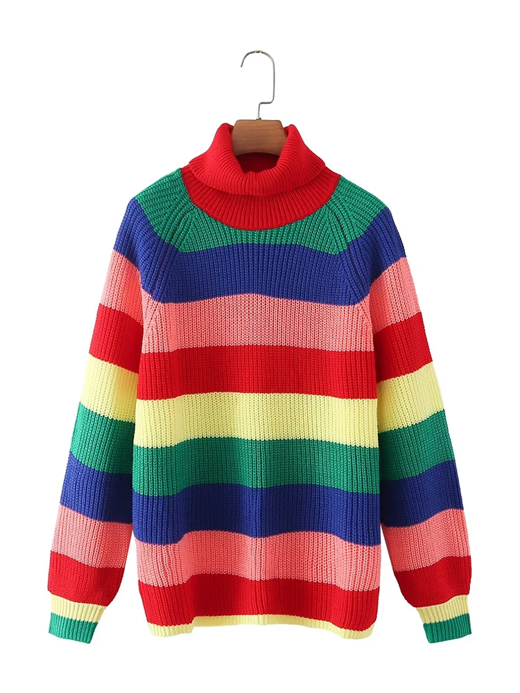 YENKYE New Autumn Women Rainbow Striped Knit Turtleneck Sweater Long Sleeve Loose Female Pullover Jumpers
YENKYE New Autumn Women Rainbow Striped Knit Turtleneck Sweater Long Sleeve Loose Female Pullover Jumpers