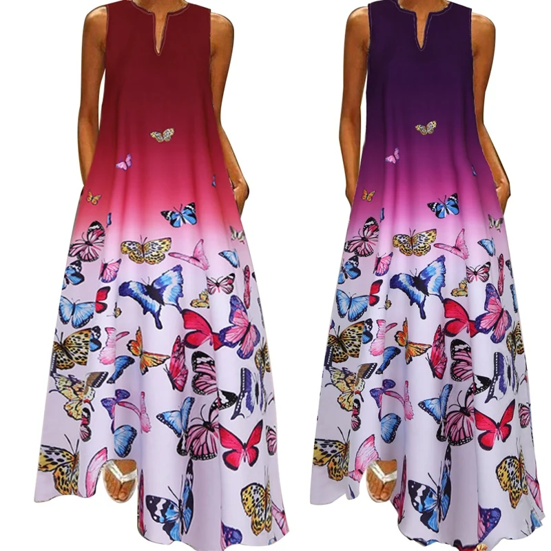 NEW-2 Pcs Women Butterfly Print Daily Loose Sleeveless Vintage Boho V Neck Maxi Dress Summer Female Robe Red M & Purple M
NEW-2 Pcs Women Butterfly Print Daily Loose Sleeveless Vintage Boho V Neck Maxi Dress Summer Female Robe Red M & Purple M