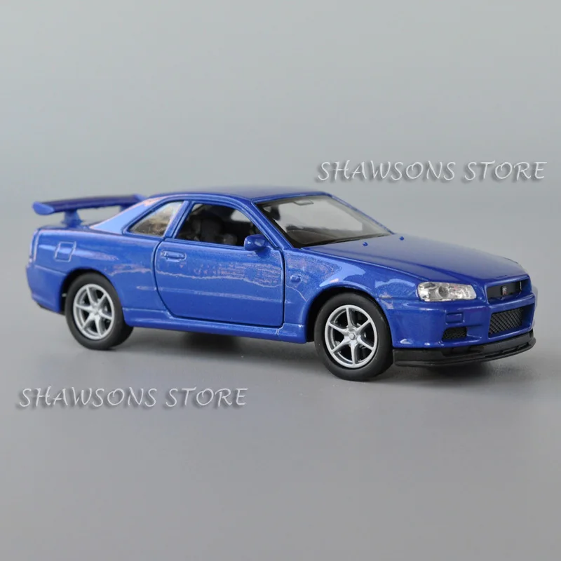 Welly масштаб 1:36 литая металлическая модель автомобиля с откидной задней крышкой, игрушка Skyline GT-R R34, миниатюрная Реплика 
Welly масштаб 1:36 литая металлическая модель автомобиля с откидной задней крышкой, игрушка Skyline GT-R R34, миниатюрная Реплика