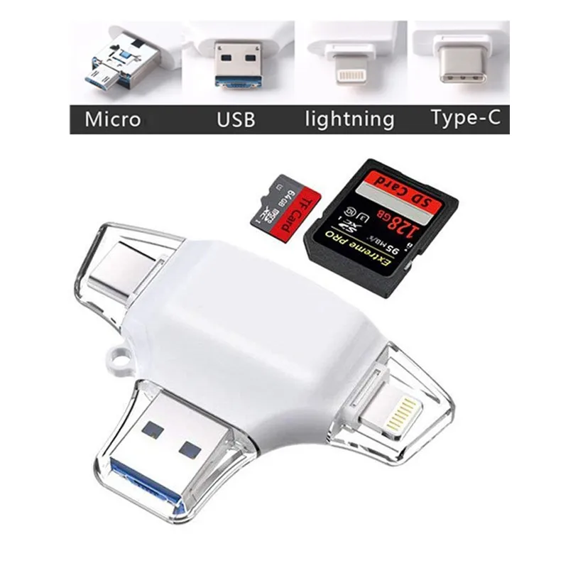 

4 in 1 Type C Micro SD Card Reader Lightning Adapter For iPhone Android iPad MacBook USB OTG Flash Memory Reader Phone Extension