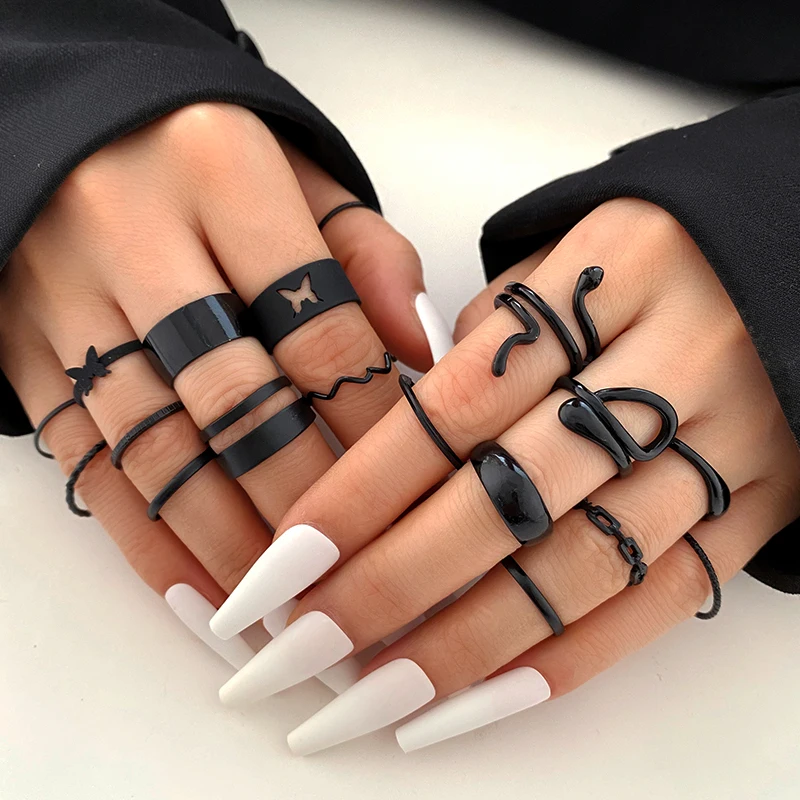 Punk Geometric Black Rings For Women Men 18pcs/set Animal Snake Butterfly Cross Chain Finger Women's Rings Set Party Jewelry
Punk Geometric Black Rings For Women Men 18pcs/set Animal Snake Butterfly Cross Chain Finger Women's Rings Set Party Jewelry